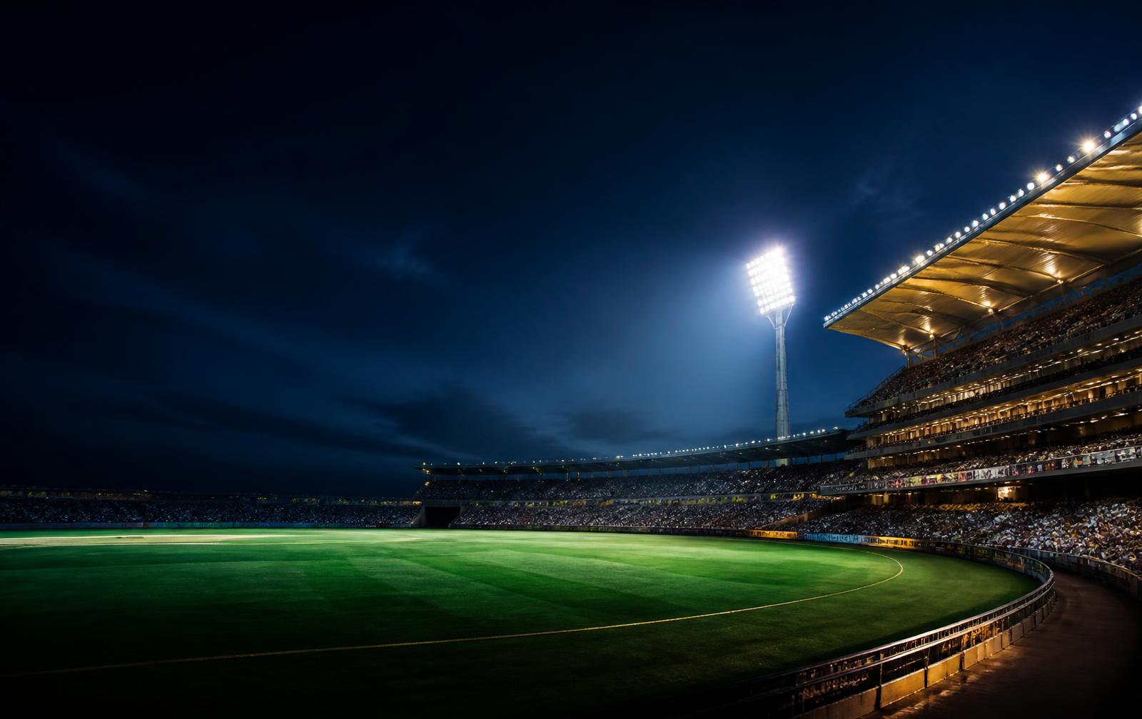 Cricket stadium under floodlights